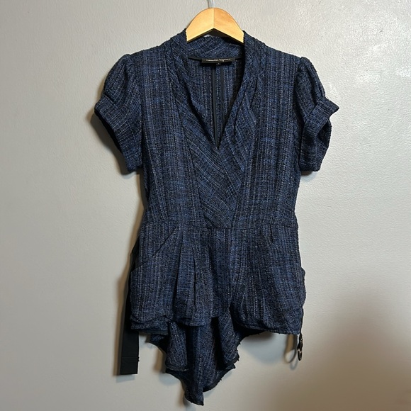 Nanette Lepore Blue Tweed Belted Asymmetrical Blazer size 4 - Picture 16 of 16